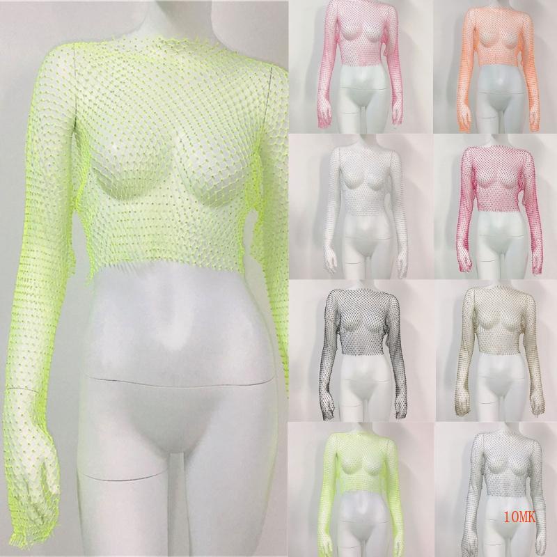 Xiangbao Áo Thun Croptop Tay Loe Đính Đá Cho Nữ