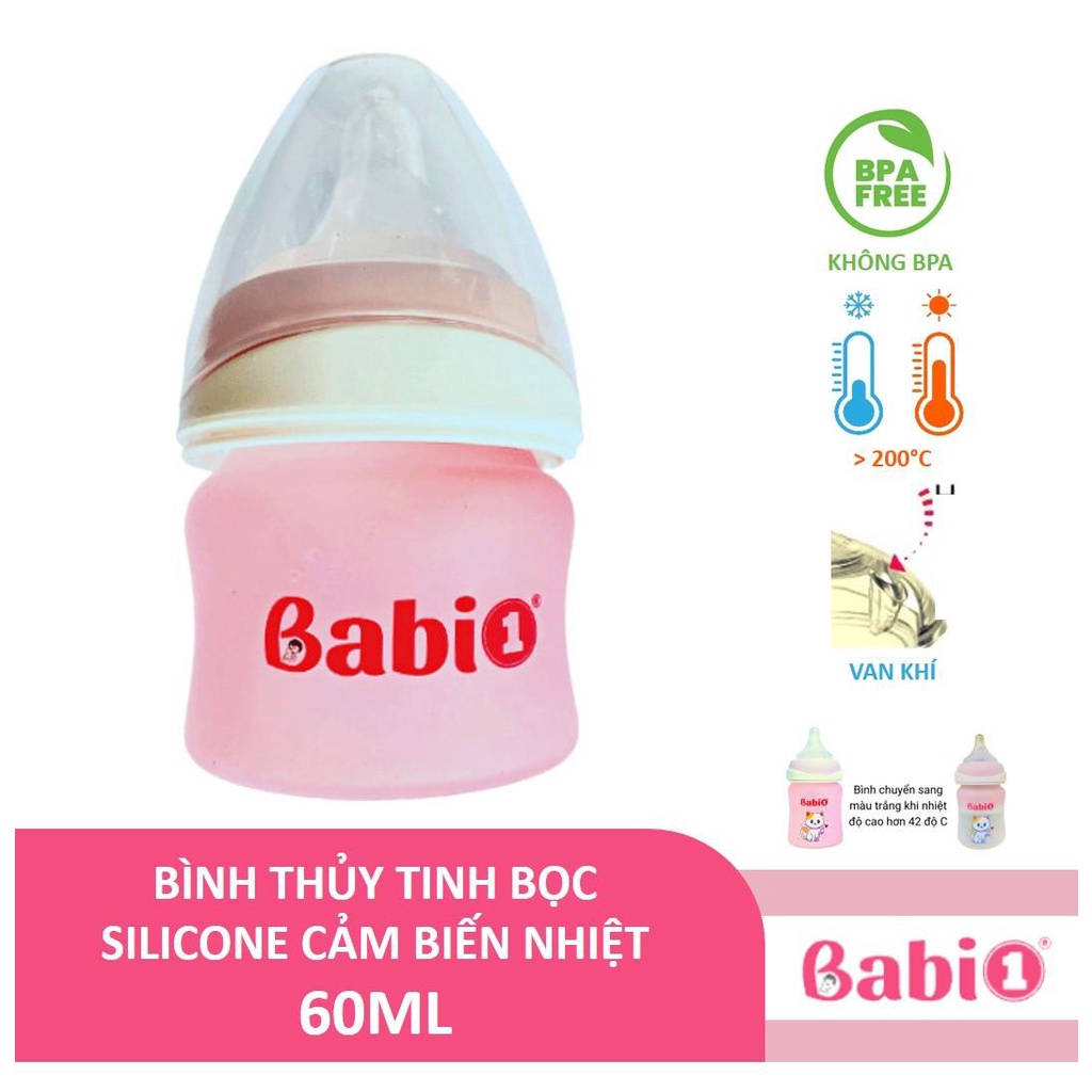 PURE NATURE - BÌNH SỮA THỦY TINH BỌC SILICONE CẢM BIẾN NHIỆT ĐỘ BABI1