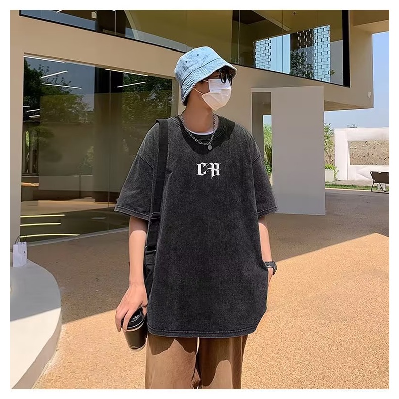 Áo Thun Cotton Nguyên Chất Ngắn Tay Cỡ Lớn Phong Cách Retro Đường Phố Cho Nam