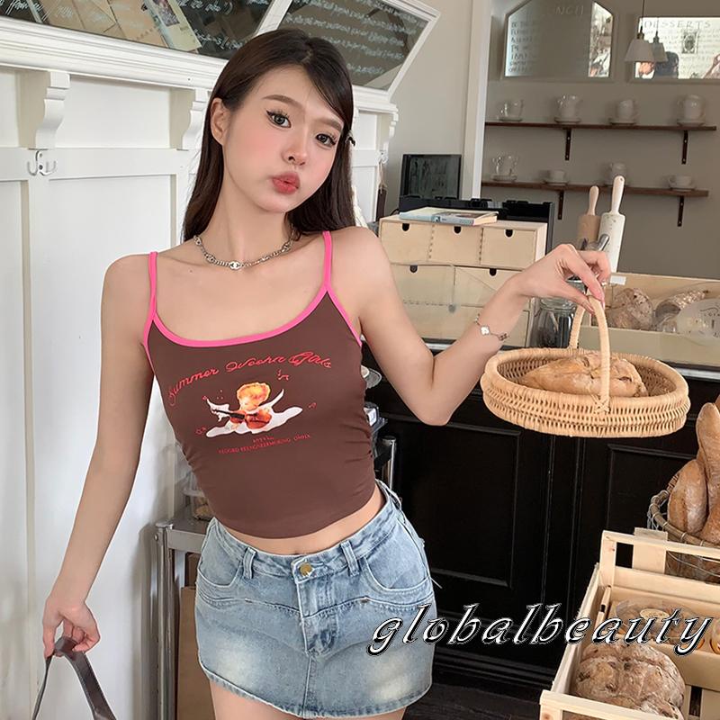 Áo Croptop Hai Dây In Họa Tiết Thiên Thần Thời Trang Mùa Hè Cho Nữ