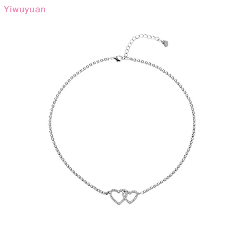 < Yiwuyuan > Vòng cổ Hai Trái Tim Đính Kim Cương Thời Trang Hàn Quốc Nhẹ Nhàng Quà Tặng Trang Sức Cho Nữ