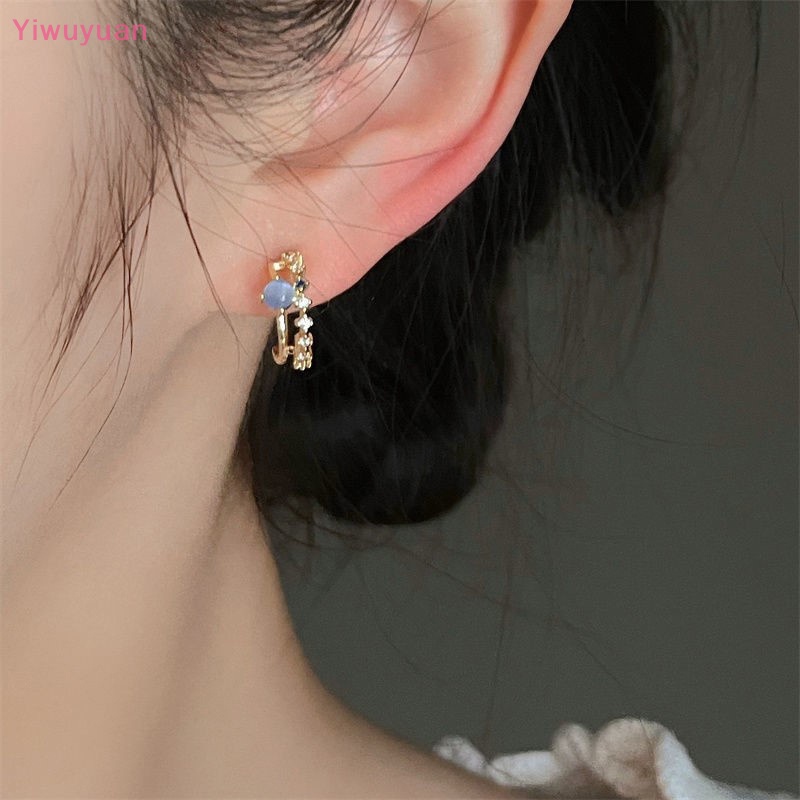 < Yiwuyuan > Khuyên Tai Đính Đá Mắt Mèo Zircon Ngọc Trai Thời Trang Hàn Quốc Ngọt Ngào Cho Nữ