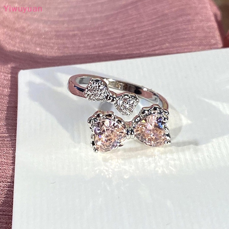 Nhẫn Mở Y2K Đính Đá Zircon Hình Nơ Hồng Sáng Tạo Cho Nữ