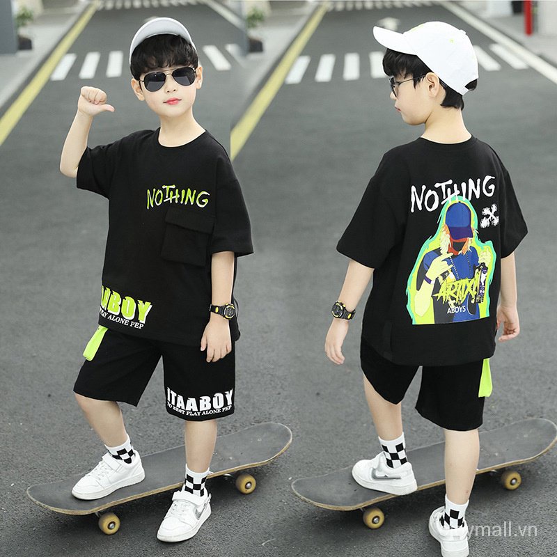Set Đồ Thể Thao 2 Món Gồm Áo Tay Cộc + Quần Dài Cotton Phong Cách Hip Hop Thời Trang Mùa Hè Cho Bé Trai S8WZ