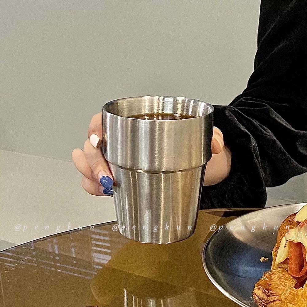 Cốc Uống Cà Phê Latte Bằng Thép Không Gỉ 304 Hai Lớp Phong Cách Retro Hàn Quốc