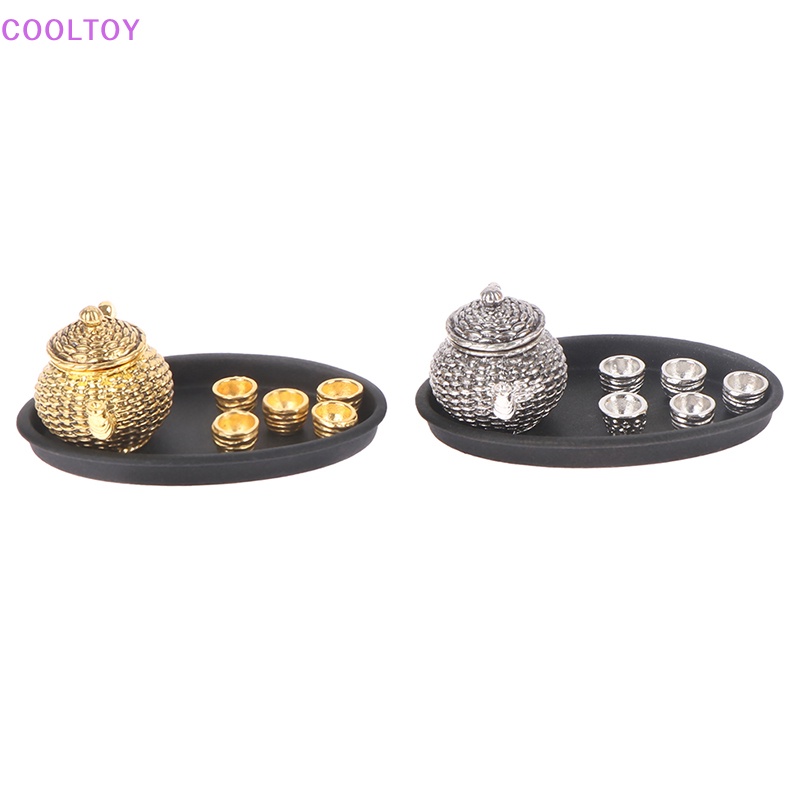 Set 6 Ấm Trà Mini Kèm Nắp Đậy Và 5 Tách Uống Nước Trang Trí Nhà Búp Bê