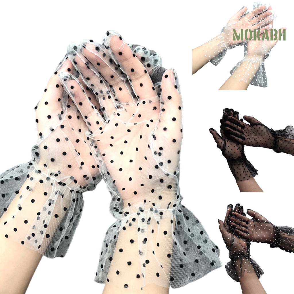 1 Đôi Găng Tay Lưới Vải Tuyn Trong Suốt Họa Tiết Chấm Bi