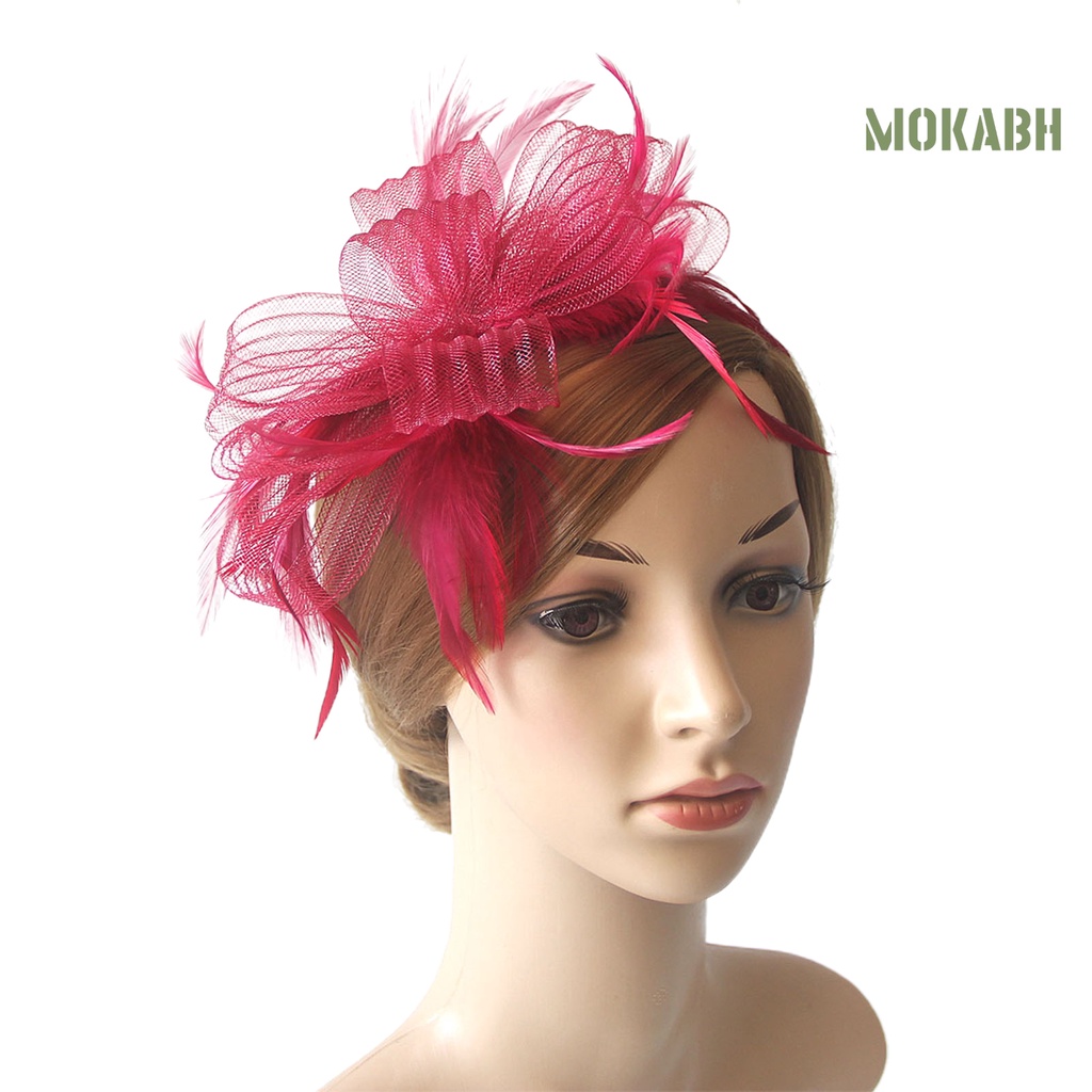 [Mokabh] Cài Tóc Lưới Thắt Nơ Nhiều Lớp Đính Lông Vũ Cổ Điển Nhìn Xuyên Qua Đầu Trang Trí Đám Cưới