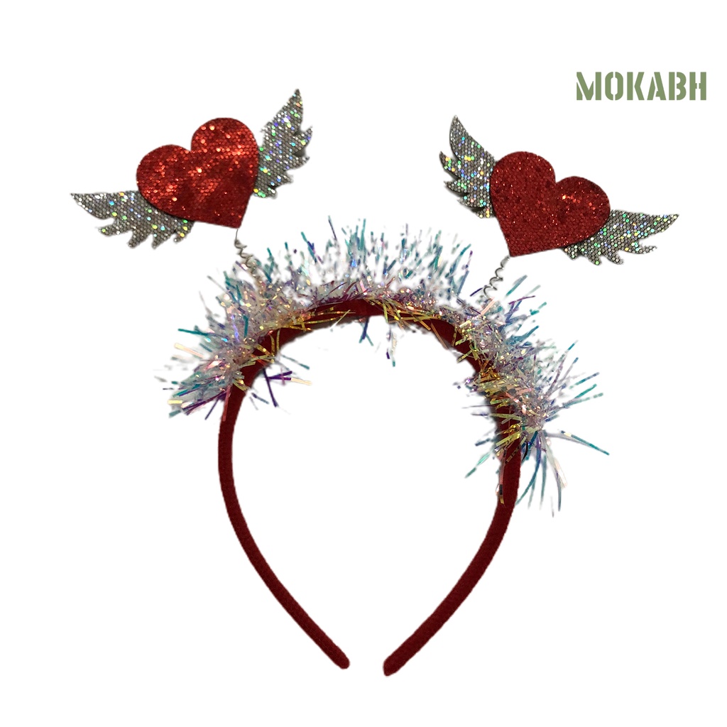 [Mokabh] Băng Đô Đính Kim Sa Hình Trái Tim Màu Tương Phản Đàn Hồi Chống Trượt Trang Trí Cánh Và Tạo Không Khí Làm Quà Tặng Valentines