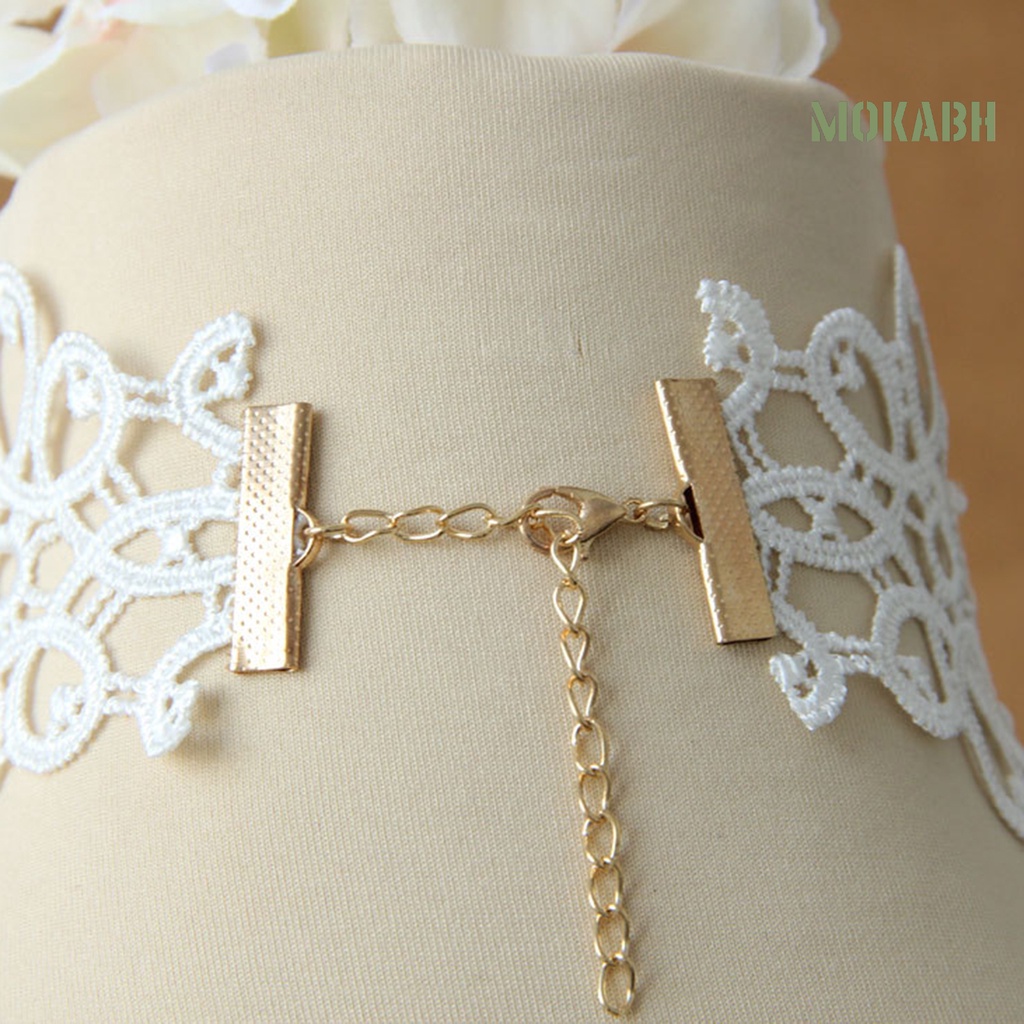 [Mokabh] Vòng Cổ Choker Ren Trắng Đính Ngọc Trai Giả Thanh Lịch Có Thể Điều Chỉnh Trang Sức Cưới Dành Cho Nữ