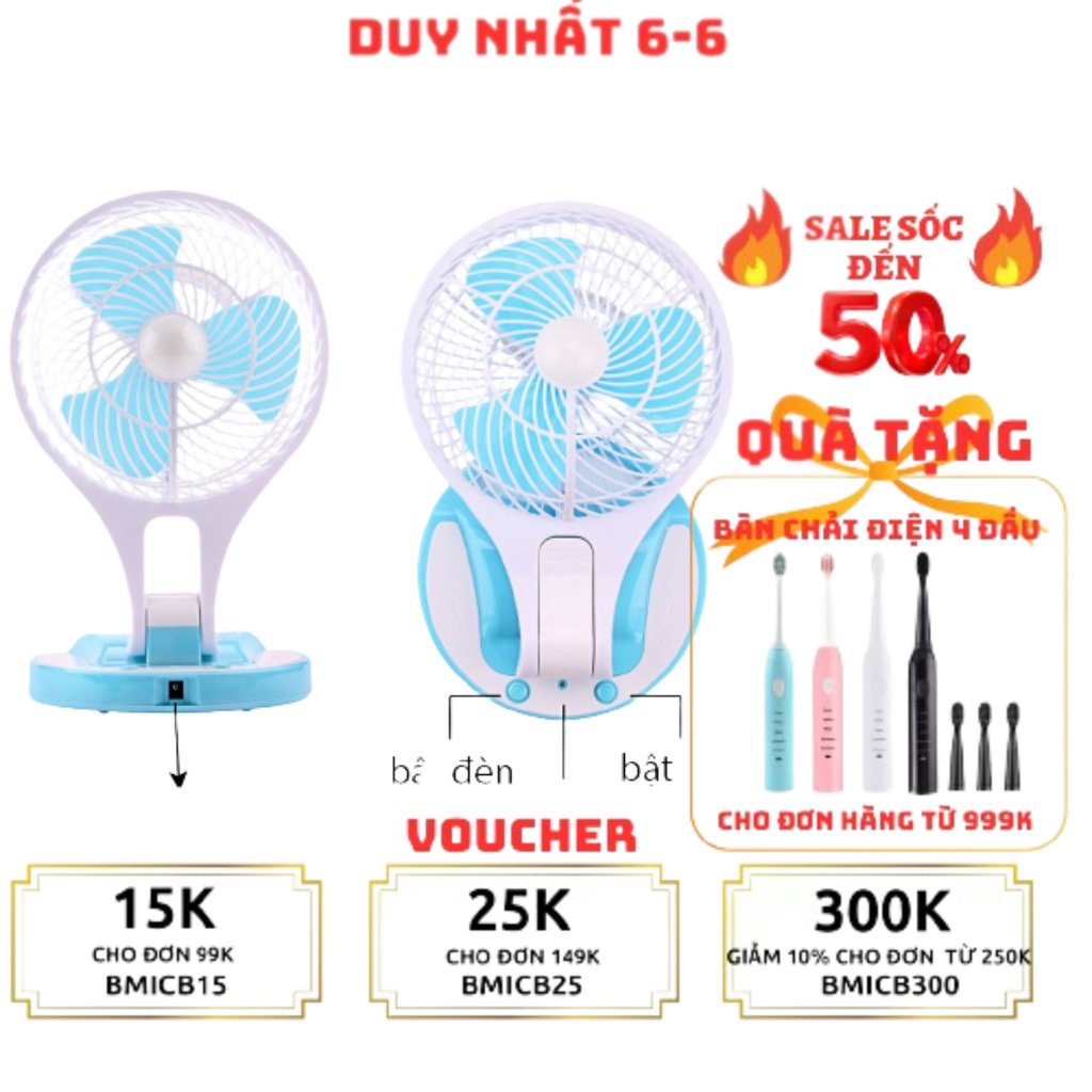 Quạt sạc tích điện gấp gọn JR 5580 kèm đèn led 1 lần sạc dùng đến 8 tiếng Chính hãng Fujika