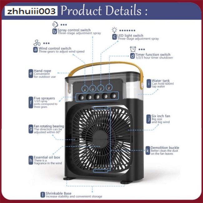 Quạt Điều Hòa Làm Mát 6 Inch Với 3 Tốc Độ 5 7 Màu Sắc Và Đèn Nhỏ Gọn Tiện Dụng