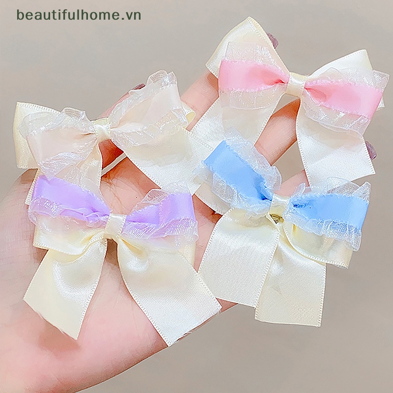 Kẹp Tóc Nơ Phối Lưới Thời Trang Ngọt Ngào Cho Bé Gái