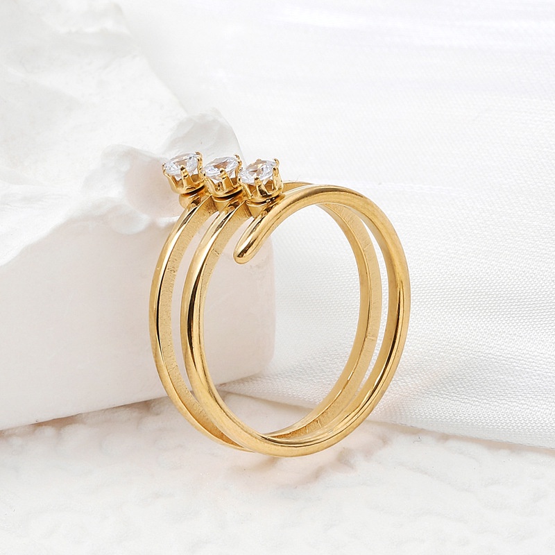 Nhẫn Thép Titan Ba Lớp Đính Đá Zircon Thời Trang Mới Cho Nữ