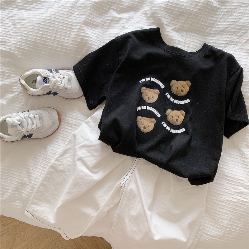 Áo Thun Cotton Ngắn Tay Cổ Tròn In Họa Tiết Hoạt Hình Thời Trang Mùa Hè Cho Bé Gái