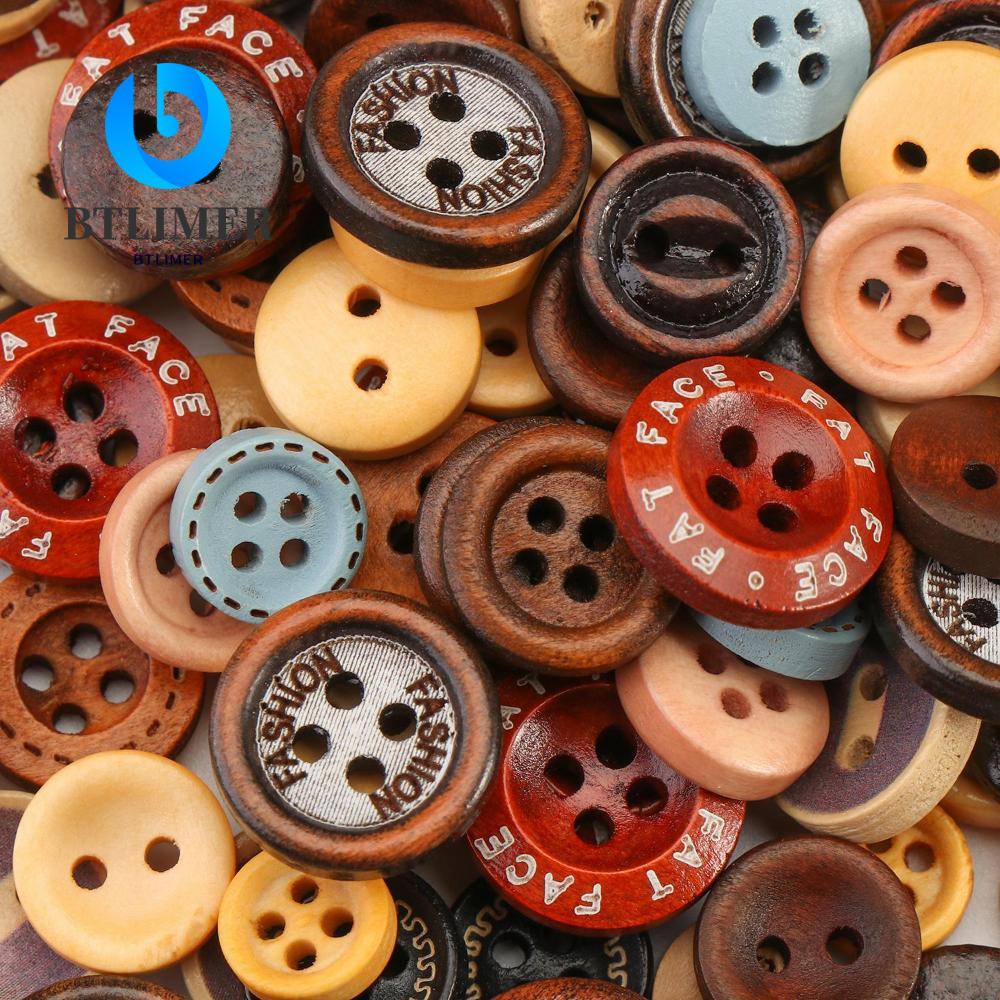 Set 225 Nút Gỗ Tròn 2 / 4 Lỗ Nhiều Màu Sắc