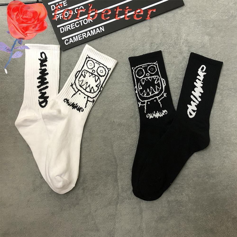Vớ Thể Thao Cổ Cao Thoáng Khí In Họa Tiết Hoạt Hình Phong Cách Hip Hop Thời Trang Cho Nam Và Nữ