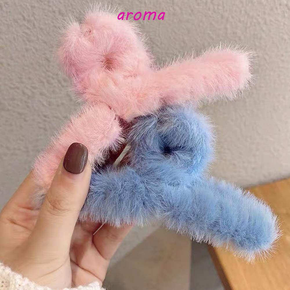 Kẹp Tóc Phủ Lông Màu Trơn Thanh Lịch Thời Trang Thu Đông Cho Nữ