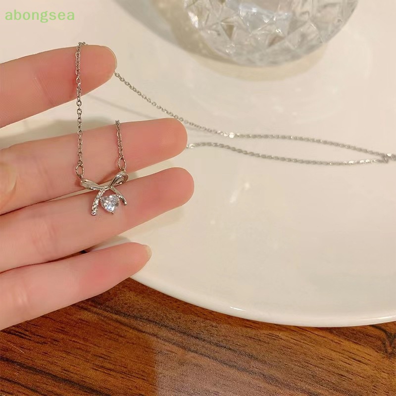 Vòng cổ Mặt Nơ Đính Đá Zircon Phong Cách Hàn Quốc Cho Nữ