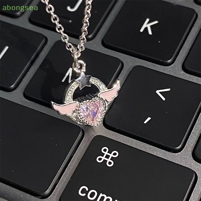 Vòng cổ Mặt Trái Tim Đôi Cánh Thiên Thần Đính Đá Zircon Màu Sắc Ngọt Ngào Thanh Lịch Cho Nữ