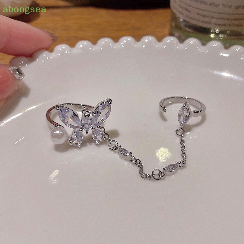 Abongsea Vòng cổ Nhiều Lớp Mặt Hình Bướm Đính Đá Zircon Ngọc Trai Thời Trang Dành Cho Nữ