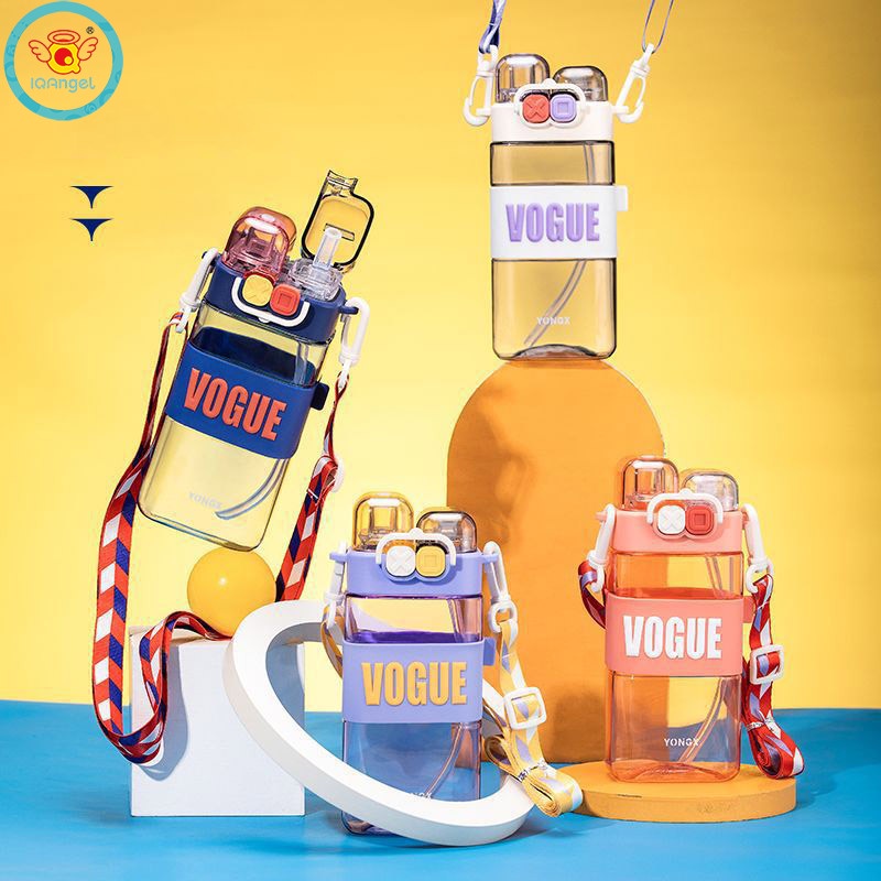 Bình Đựng Nước Bằng Nhựa IQ Hình Vuông Có Ống Hút Và Dây Đeo Cho Trẻ Em