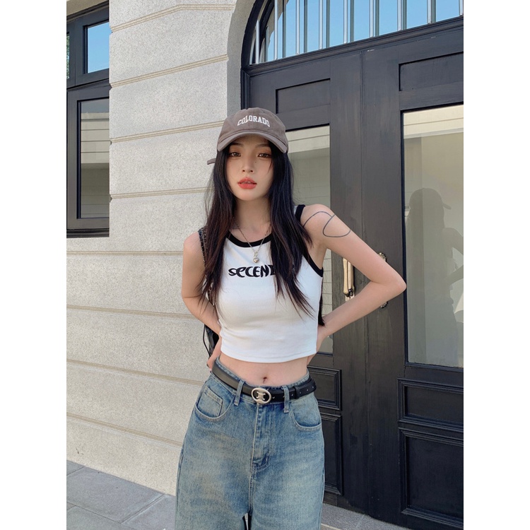 Áo Hai Dây Thêu Họa Tiết Chữ I Màu Trắng Thời Trang Mùa Hè Quyến Rũ Cho Nữ