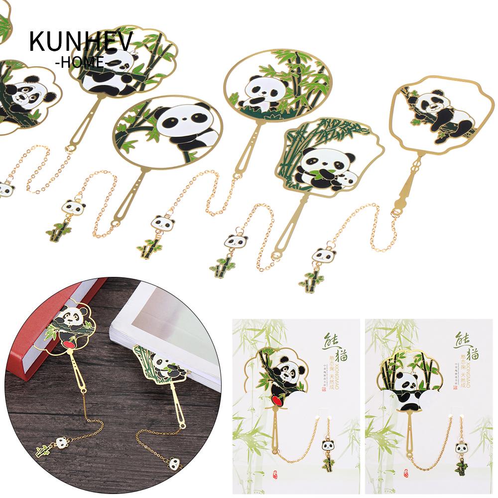 KUNHEV Thẻ Đánh Dấu Trang Sách Bằng Đồng Thau Hình Gấu Trúc Kiểu Retro