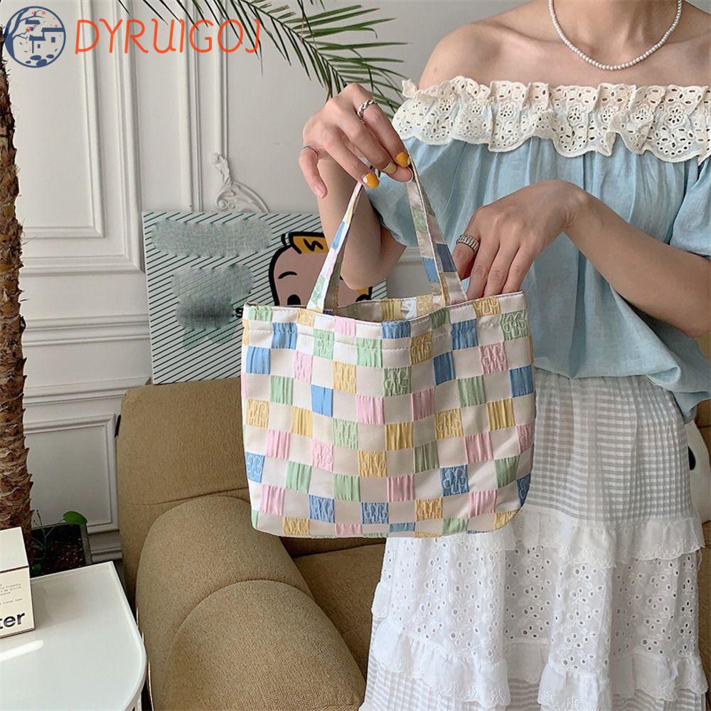 Túi Vải Canvas Đeo Vai Họa Tiết Kẻ Sọc / Hoa Cỡ Lớn Tiện Dụng Đựng Đồ Ăn Trưa Cho Nữ