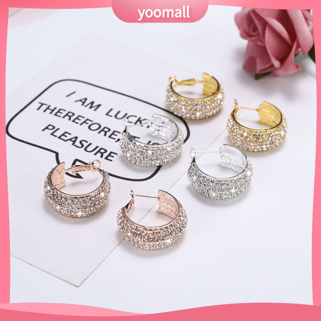 [YM] Bông Tai Đính Kim Cương Giả Rộng Màu Trắng Phổ Biến Cho Nữ