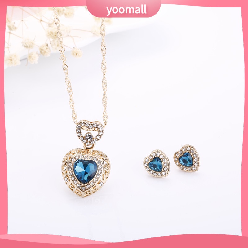 Bộ Vòng cổ + Bông Tai Đính Kim Cương Nhân Tạo Cho Nữ