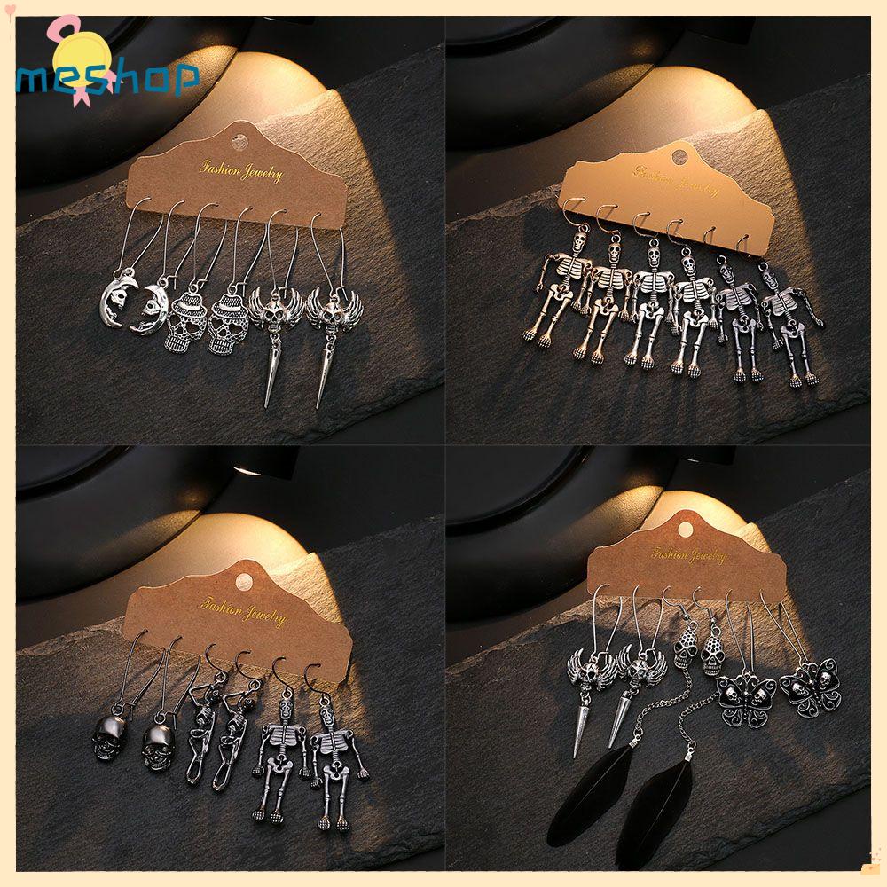 ME Set 3 Đôi Bông Tai Hình Bộ Xương Nhện Đầu Lâu Halloween Cá Tính