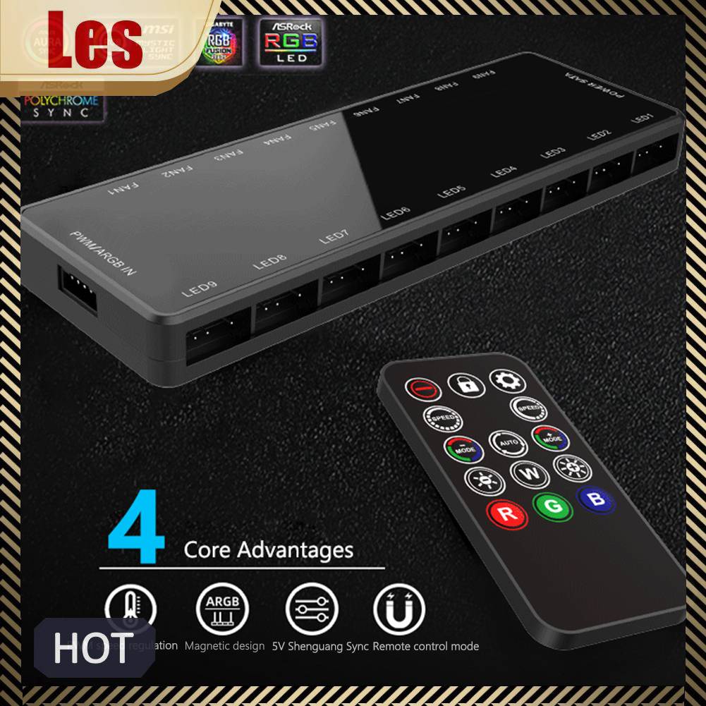 Quạt Tản Nhiệt 1 Sang 9 Hub Điều Khiển Từ Xa 5V 3Pin ARGB 4Pin PWM Cho PC Ốp