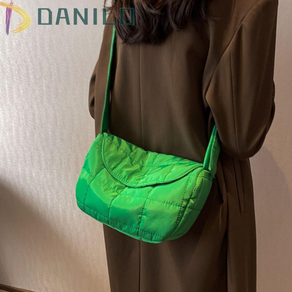 DANILO Túi Xách Đeo Vai Bằng Cotton Sức Chứa Lớn Họa Tiết Kẻ Ô Cho Nữ