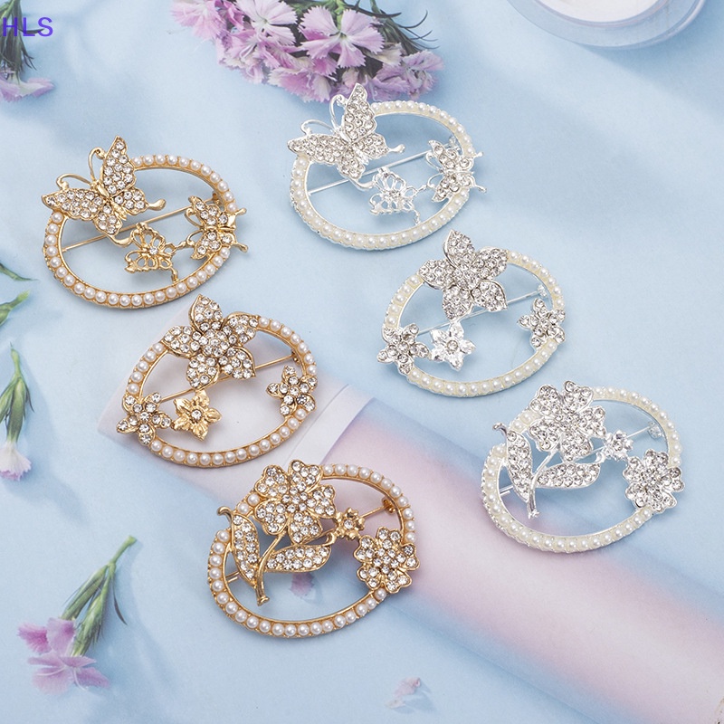 Ghim Cài Áo Hình Tròn Đính Ngọc Trai / Bướm Thời Trang Chống Ánh Sáng