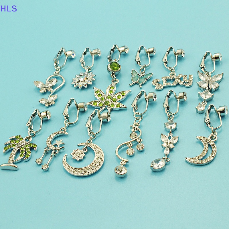 [HLS] Khuyên Rốn Đính Đá Zircon Giả Dạng Kẹp Trang Trí Hình Bướm Mặt Trăng Không Cần Trang Sức Cho Nữ