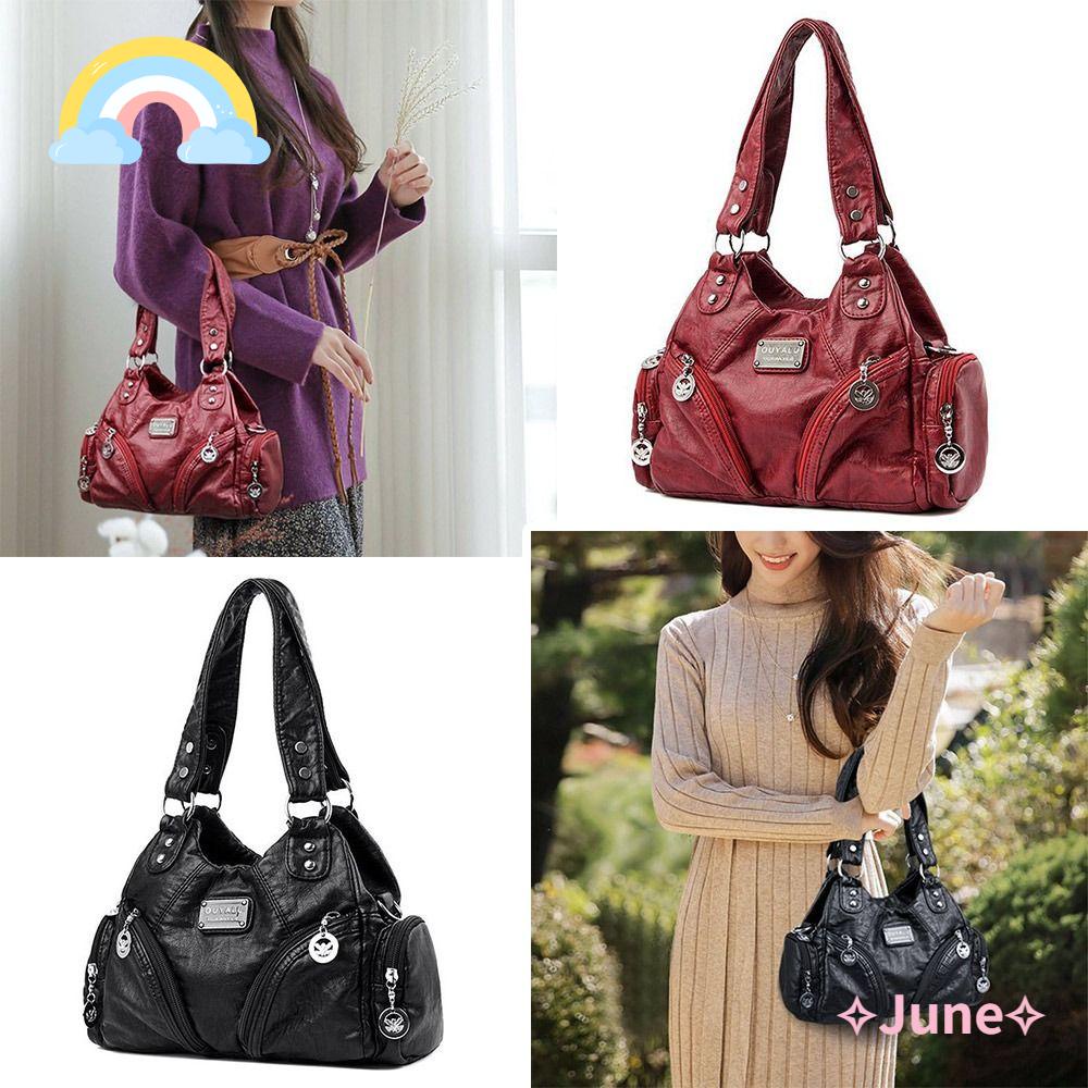 JUNE Túi Xách Da PU Nhiều Ngăn Thời Trang Cho Nữ