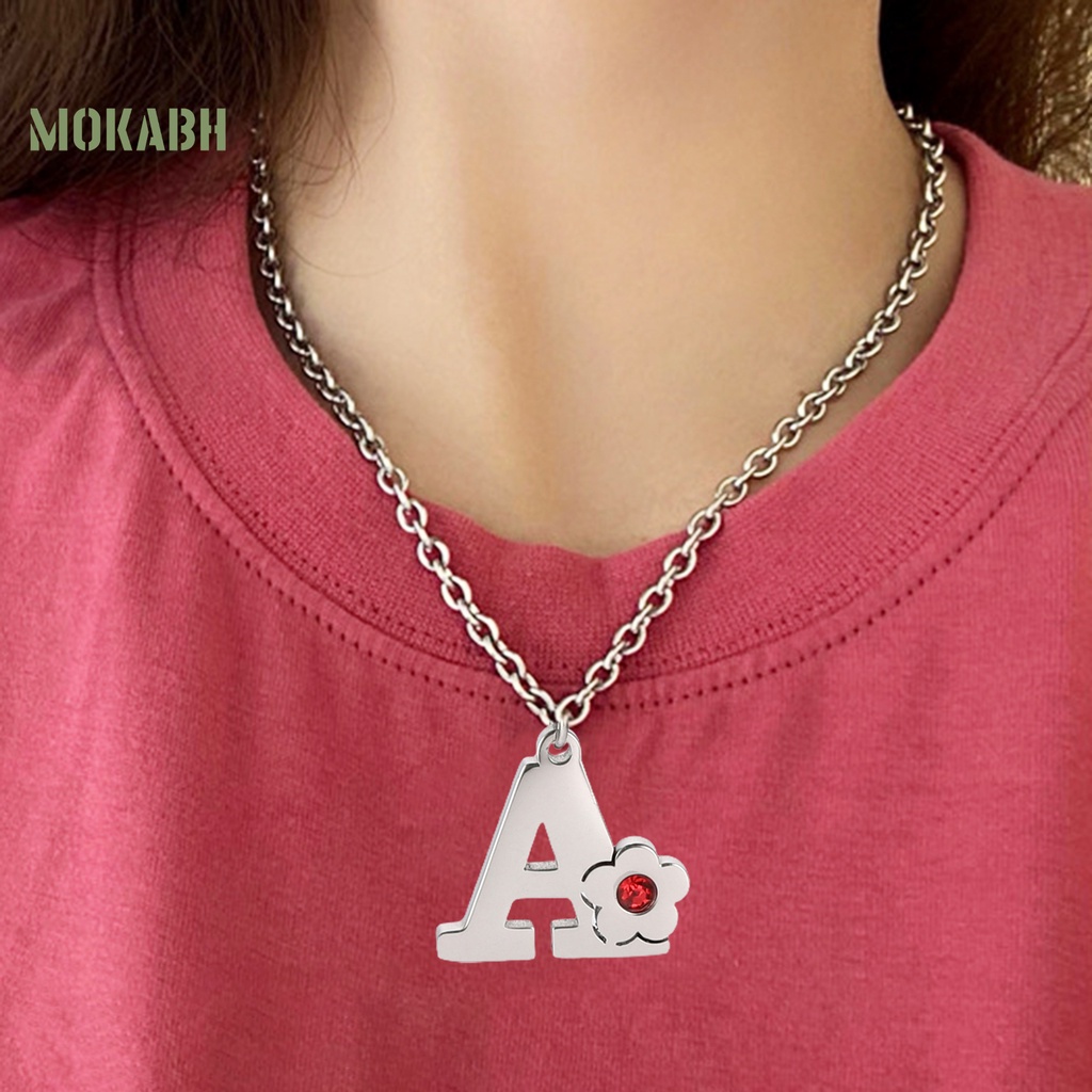 [Mok Abh] Vòng cổ Bằng Thép Titan Mặt Hình Bảng Chữ Cái Đơn Giản Dễ Phối Đồ Thân Thiện Với Da Không Dị Ứng Trang Trí Unisex