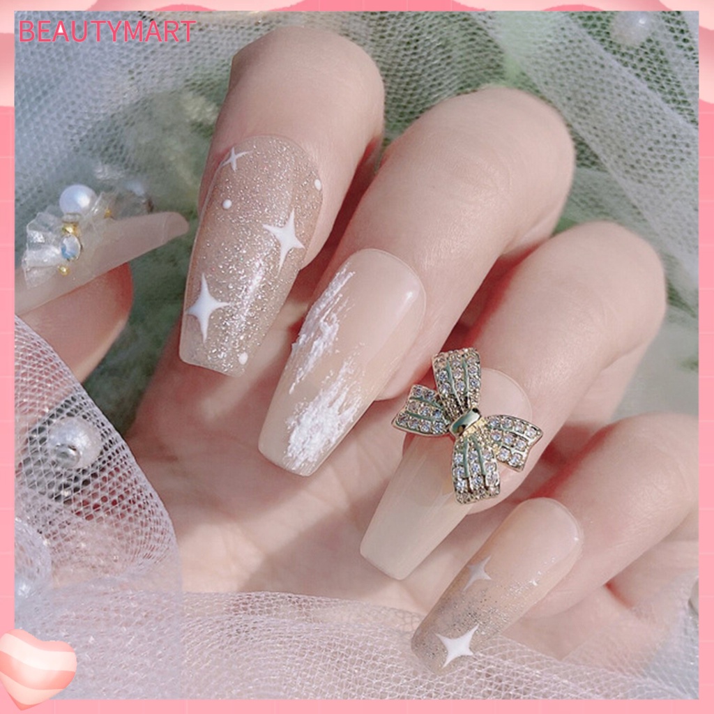 Phụ Kiện Đính Đá Zircon Hình Nơ Siêu Sáng Bóng Trang Trí Móng Tay DIY