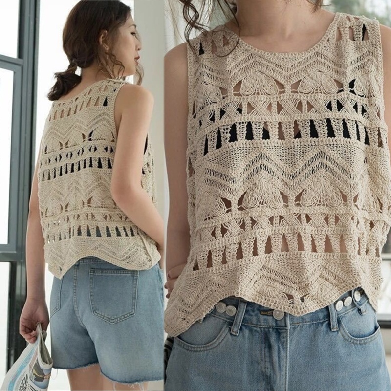 Áo Croptop Đan Len Không Tay Cổ Thuyền Màu Trơn Thời Trang Mùa Hè Cho Nữ Y2K