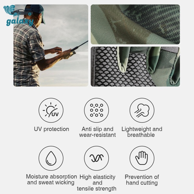 Galaxy 1 Đôi Găng Tay Hở Ngón Chống Nắng Chống Trượt Họa Tiết Rằn Ri Cho Nam