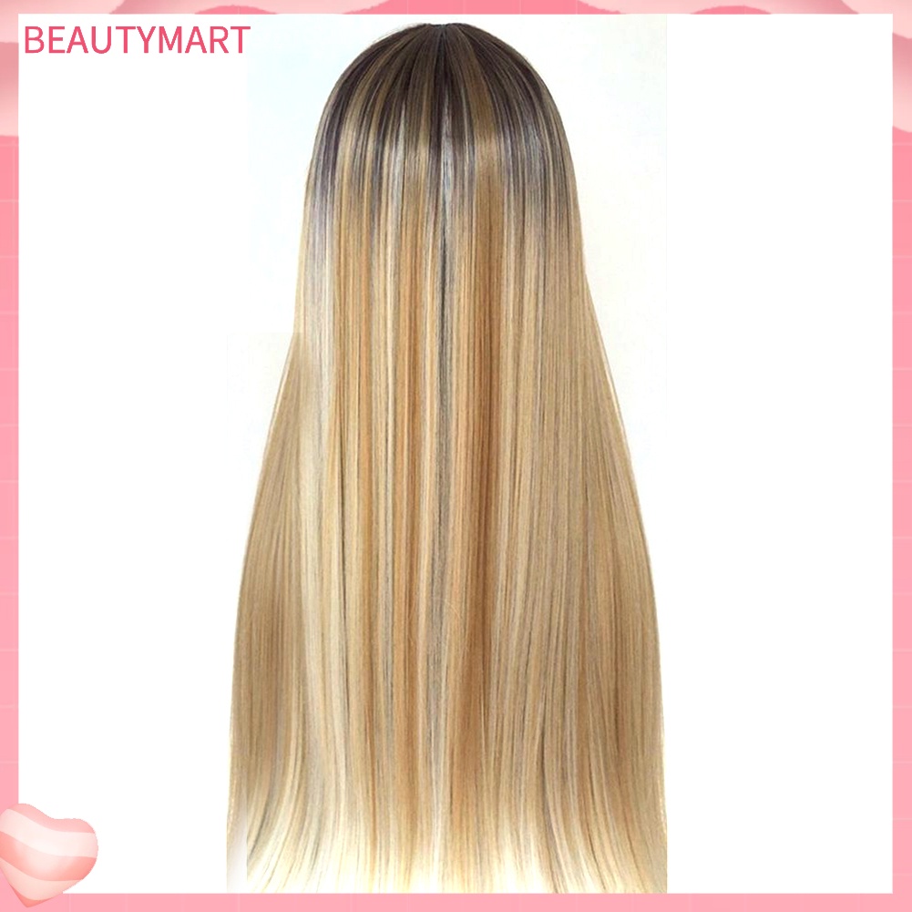 Bộ Tóc Giả Thẳng Dài Bằng Sợi Tổng Hợp Màu Vàng Đồng Chịu Nhiệt Độ Cao