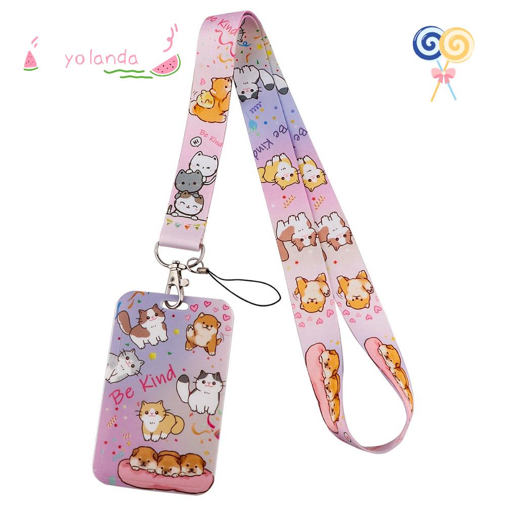Dây Đeo Thẻ ID Họa Tiết Mèo Hoạt Hình Màu Xanh Lá Dễ Thương Cho Học Sinh