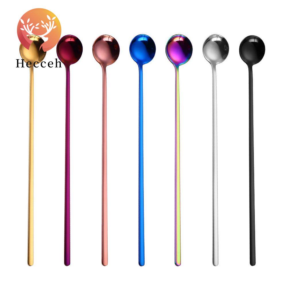HECCEH Muỗng Cà Phê Tay Cầm Dài Màu Cầu Vồng Bằng Thép Không Gỉ