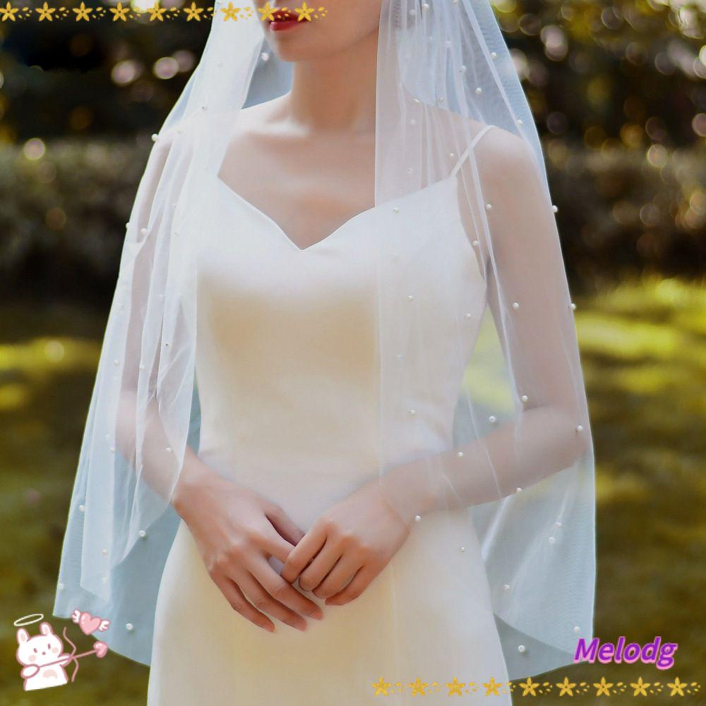 MELODG Mạng Che Mặt Hai Lớp Màu Trắng Ngà Kèm Lược Cho Cô Dâu