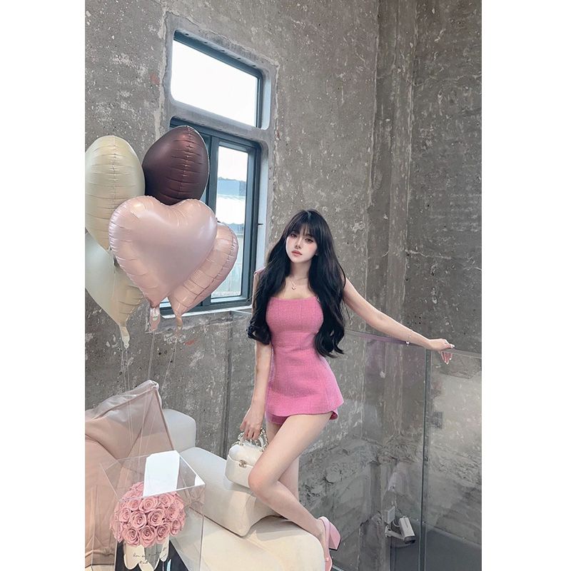 Bộ Áo Hai Dây Đính Nơ + Chân Váy Ngắn Lưng Cao Thời Trang Mùa Hè Xinh Xắn Cho Mẹ Và Bé