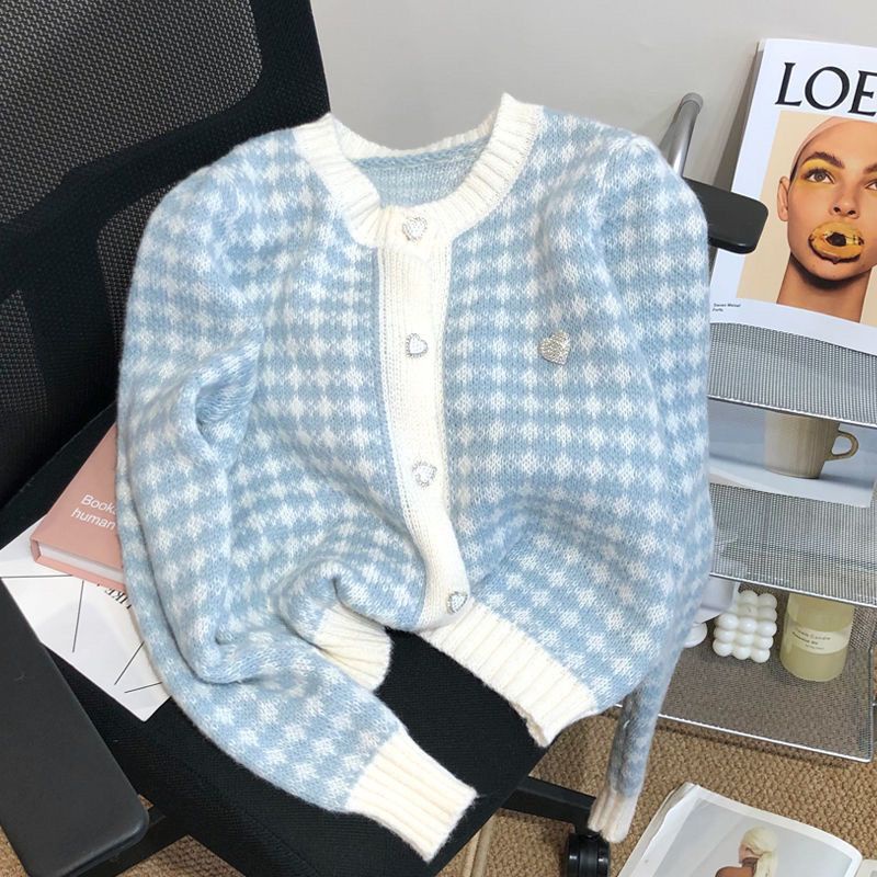 Áo Khoác Cardigan Dệt Kim Phối Màu Tương Phản Thời Trang Mùa Thu Cho Nữ