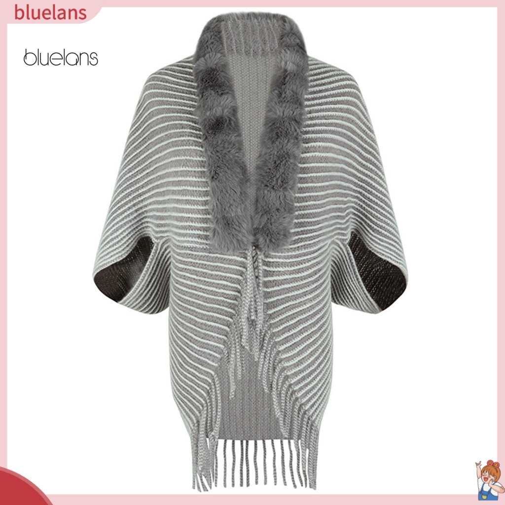 Áo Khoác Cardigan Dệt Kim Tay Cánh Dơi Phối Lông Phong Cách Bohemian Giữ Ấm Phía Trước Cho Nữ