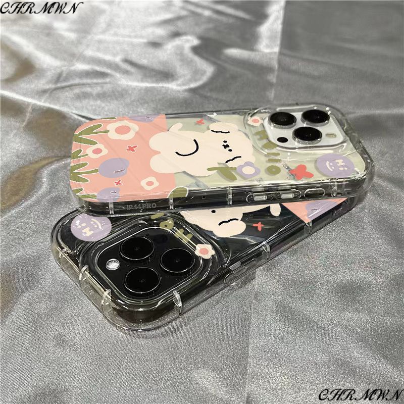 Ốp Điện Thoại Mềm Trong Suốt Hình Cún Và Hoa Dễ Thương Cho iPhone14promax 1312 / 11 7 / 8plus xr / sins 2HBS