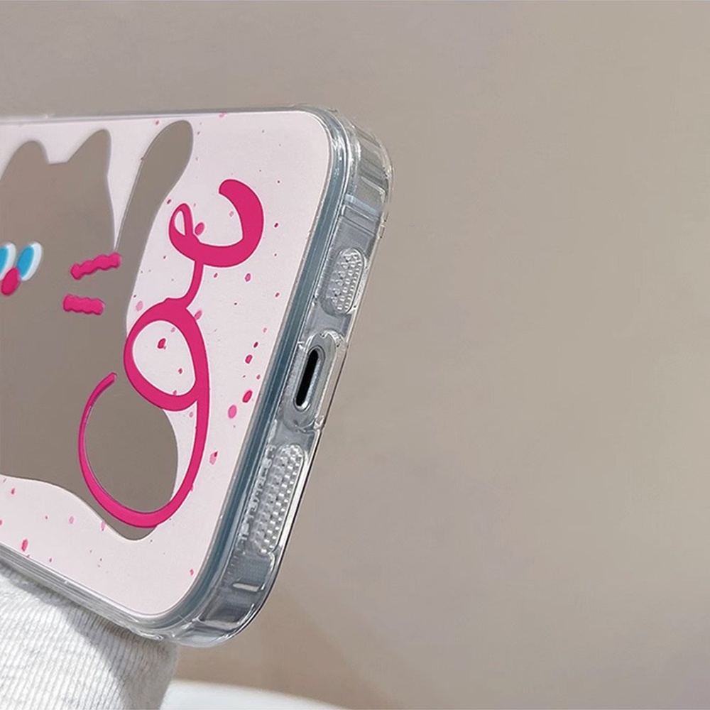 Ốp Điện Thoại Mềm Họa Tiết Mèo Hoạt Hình Gắn Gương Chống Sốc Cho iPhone 14 Pro Max 13 12 11 Pro Max XS XR